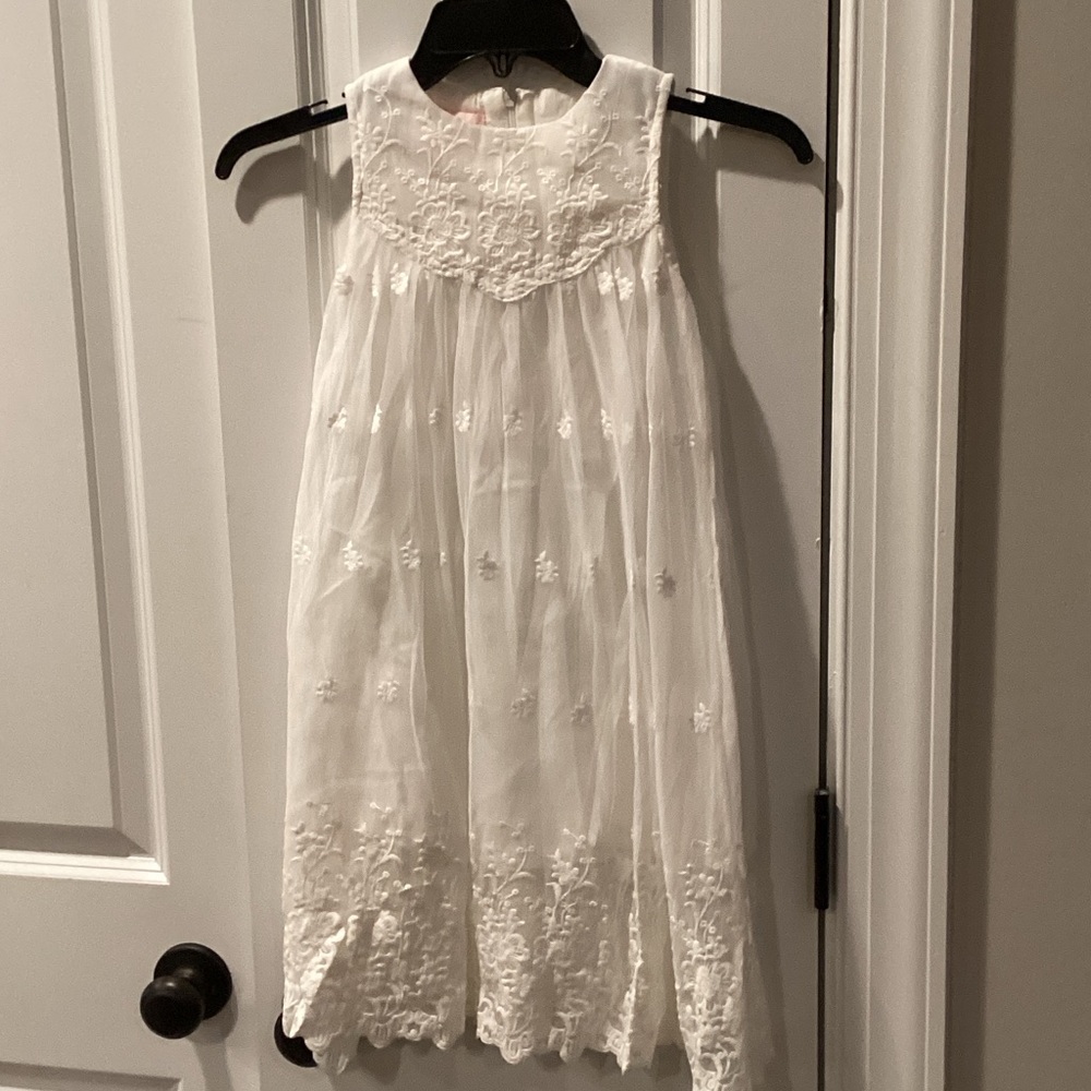 Think Pink Elegant White Embroidered Kids Dress